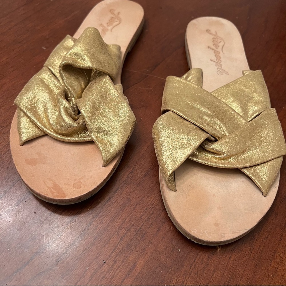 Women’s Free People Gold slip on sandals size 38